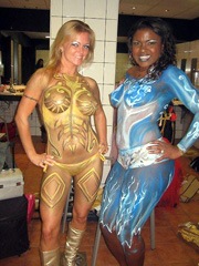 Girlfriends in bodypaint showing their..